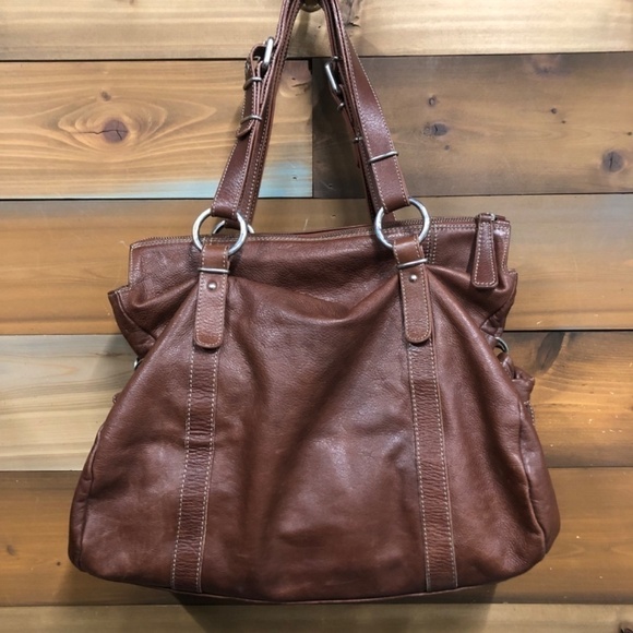 L’Incontro brown leather double handle handbag silver hardware - Picture 10 of 12